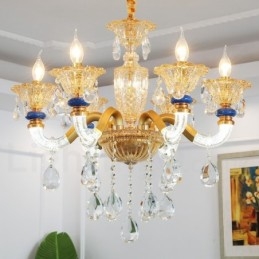Lustre moderne contemporain à 6 lumières avec bougies champagne et cristal