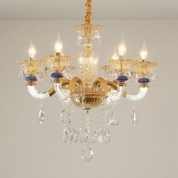 Lustre moderne contemporain à 6 lumières avec bougies champagne et cristal