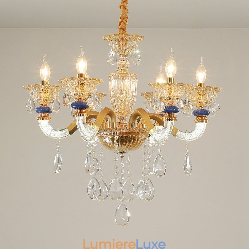 Lustre moderne contemporain à 6 lumières avec bougies champagne et cristal