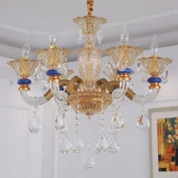 Lustre moderne contemporain à 6 lumières avec bougies champagne et cristal