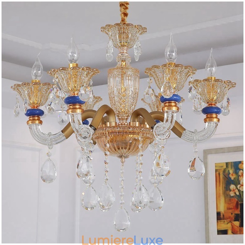 Lustre moderne contemporain à 6 lumières avec bougies champagne et cristal