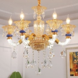 Lustre moderne contemporain à 6 lumières avec bougies champagne et cristal