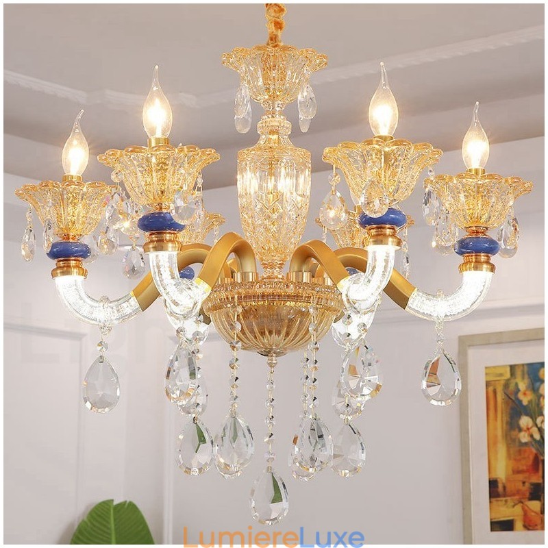 Lustre moderne contemporain à 6 lumières avec bougies champagne et cristal