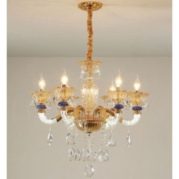 Lustre moderne contemporain à 6 lumières avec bougies champagne et cristal