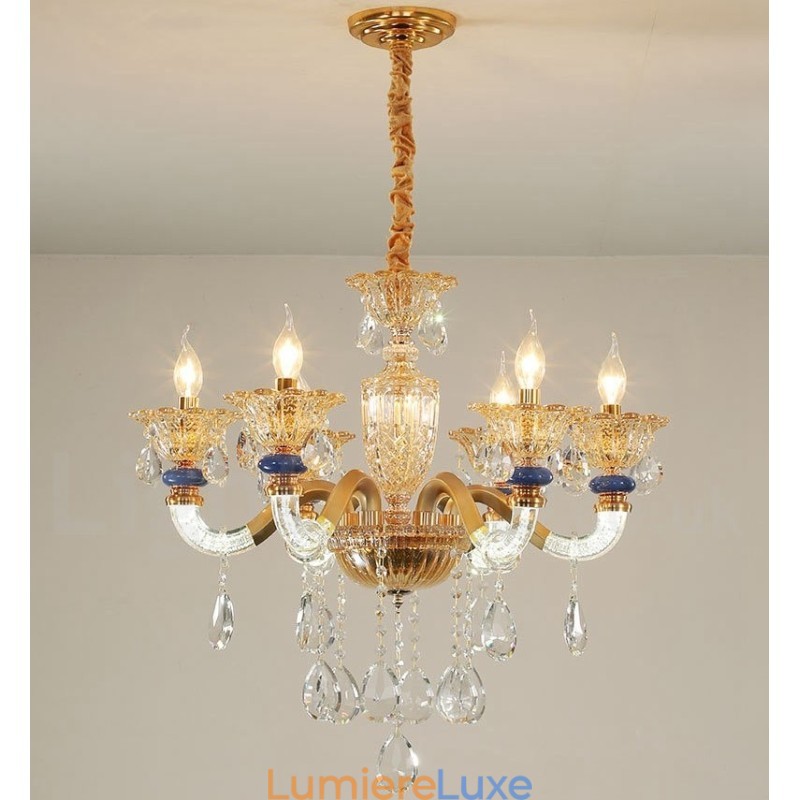 Lustre moderne contemporain à 6 lumières avec bougies champagne et cristal