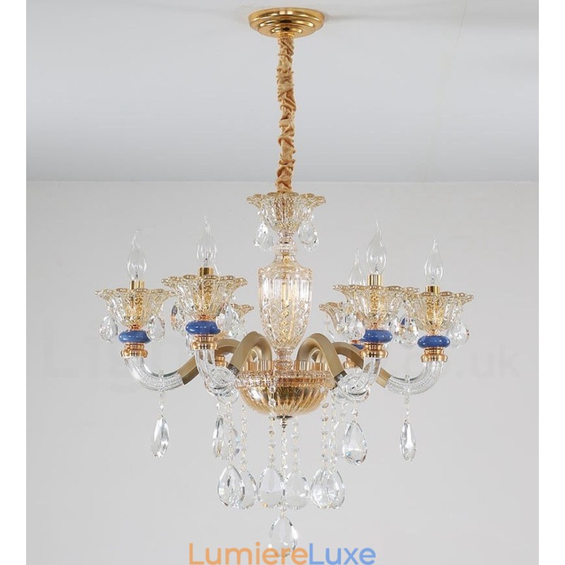 Lustre moderne contemporain à 6 lumières avec bougies champagne et cristal