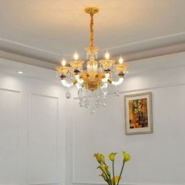 Lustre moderne contemporain à 6 lumières avec bougies champagne et cristal