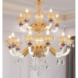 Lustre contemporain moderne à 15 (10+5) lumières en forme de bougie champagne avec cristal