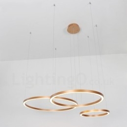 Suspension moderne contemporaine à 3 anneaux en alliage d'aluminium avec abat-jour en acrylique et Wi-Fi intelligent et réglable en or rose