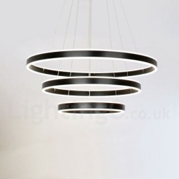 Suspension moderne et contemporaine, 3 anneaux et deux bandes, Wi-Fi intelligent et à intensité variable, avec abat-jour en acrylique