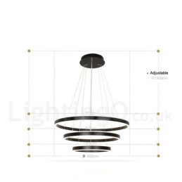 Suspension moderne et contemporaine, 3 anneaux et deux bandes, Wi-Fi intelligent et à intensité variable, avec abat-jour en acrylique