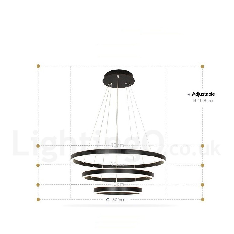 Suspension moderne et contemporaine, 3 anneaux et deux bandes, Wi-Fi intelligent et à intensité variable, avec abat-jour en acrylique
