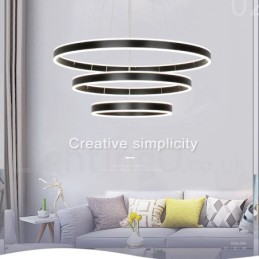 Suspension moderne et contemporaine, 3 anneaux et deux bandes, Wi-Fi intelligent et à intensité variable, avec abat-jour en acrylique
