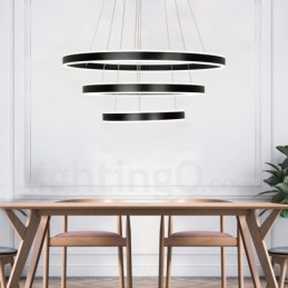 Suspension moderne et contemporaine, 3 anneaux et deux bandes, Wi-Fi intelligent et à intensité variable, avec abat-jour en acrylique