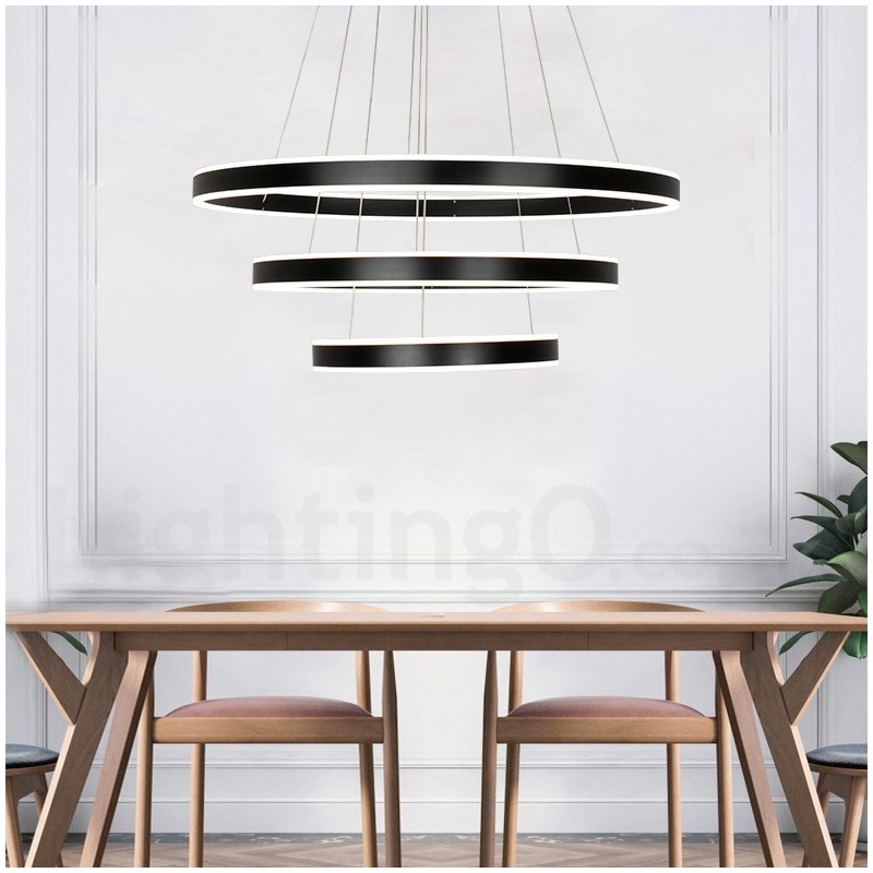 Suspension moderne et contemporaine, 3 anneaux et deux bandes, Wi-Fi intelligent et à intensité variable, avec abat-jour en acrylique