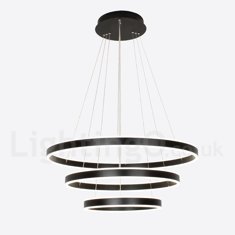 Suspension moderne et contemporaine, 3 anneaux et deux bandes, Wi-Fi intelligent et à intensité variable, avec abat-jour en acrylique