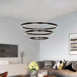 Suspension moderne et contemporaine, 3 anneaux et deux bandes, Wi-Fi intelligent et à intensité variable, avec abat-jour en acrylique