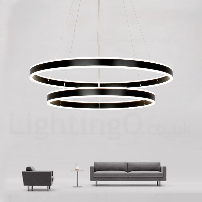 Suspension moderne et contemporaine, 3 anneaux et deux bandes, Wi-Fi intelligent et à intensité variable, avec abat-jour en acrylique