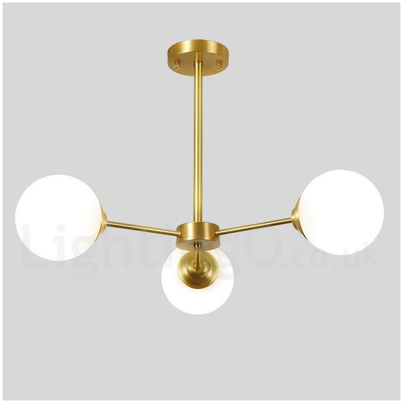 Lustre à 3 lampes en laiton pur, style haricot d'Europe du Nord, suspension moderne en métal moléculaire