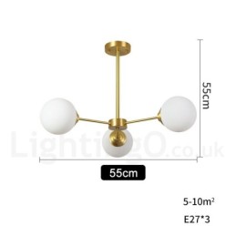 Lustre à 3 lampes en laiton pur, style haricot d'Europe du Nord, suspension moderne en métal moléculaire