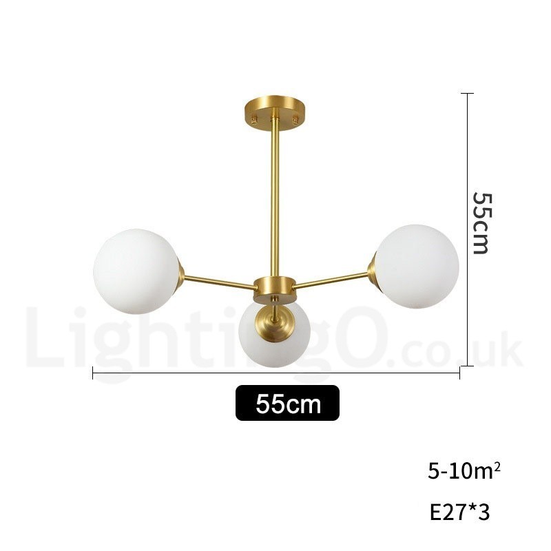 Lustre à 3 lampes en laiton pur, style haricot d'Europe du Nord, suspension moderne en métal moléculaire