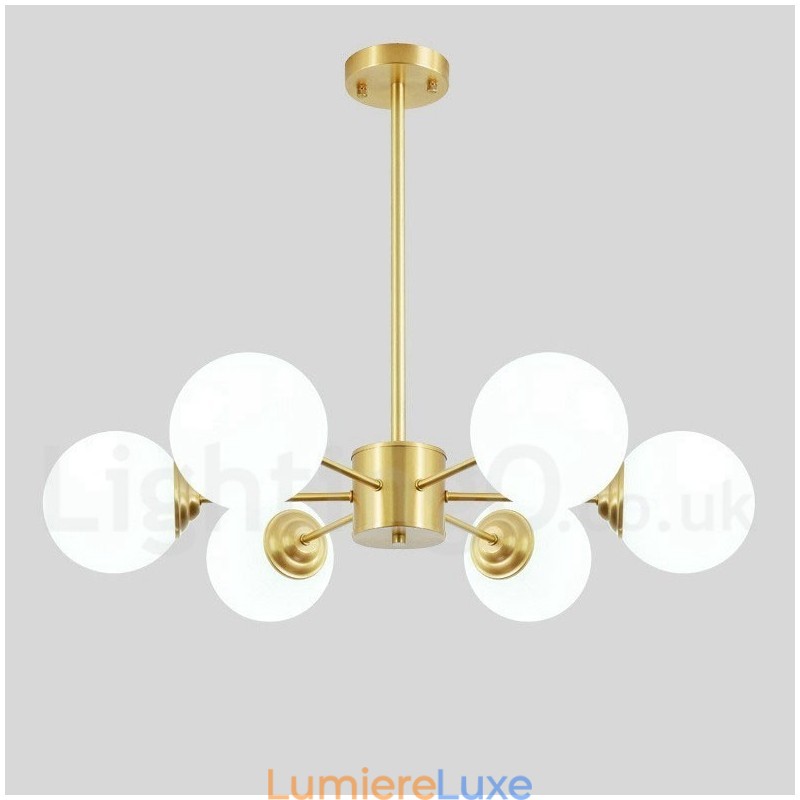 Lustre à 6 lampes en laiton pur, style haricot d'Europe du Nord, suspension moderne en métal moléculaire
