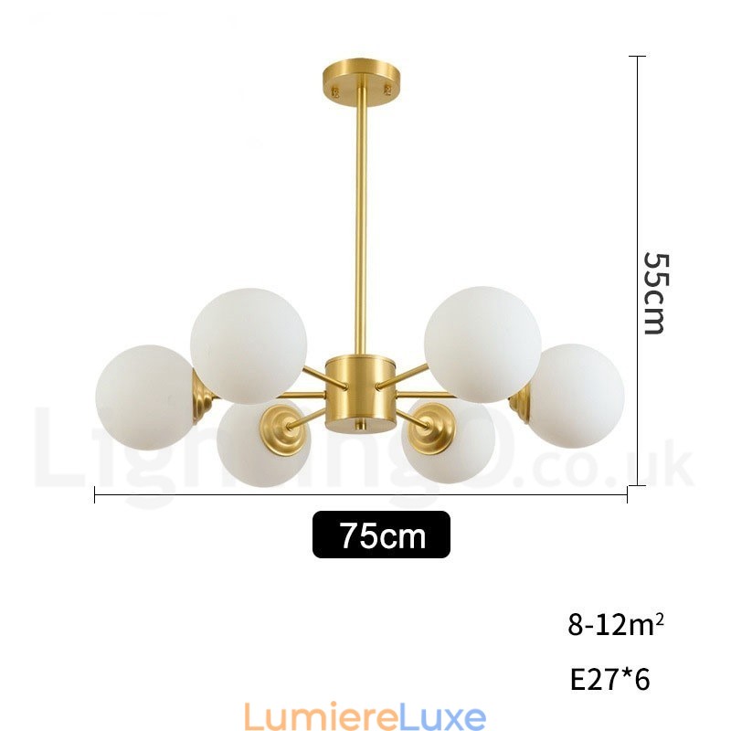 Lustre à 6 lampes en laiton pur, style haricot d'Europe du Nord, suspension moderne en métal moléculaire