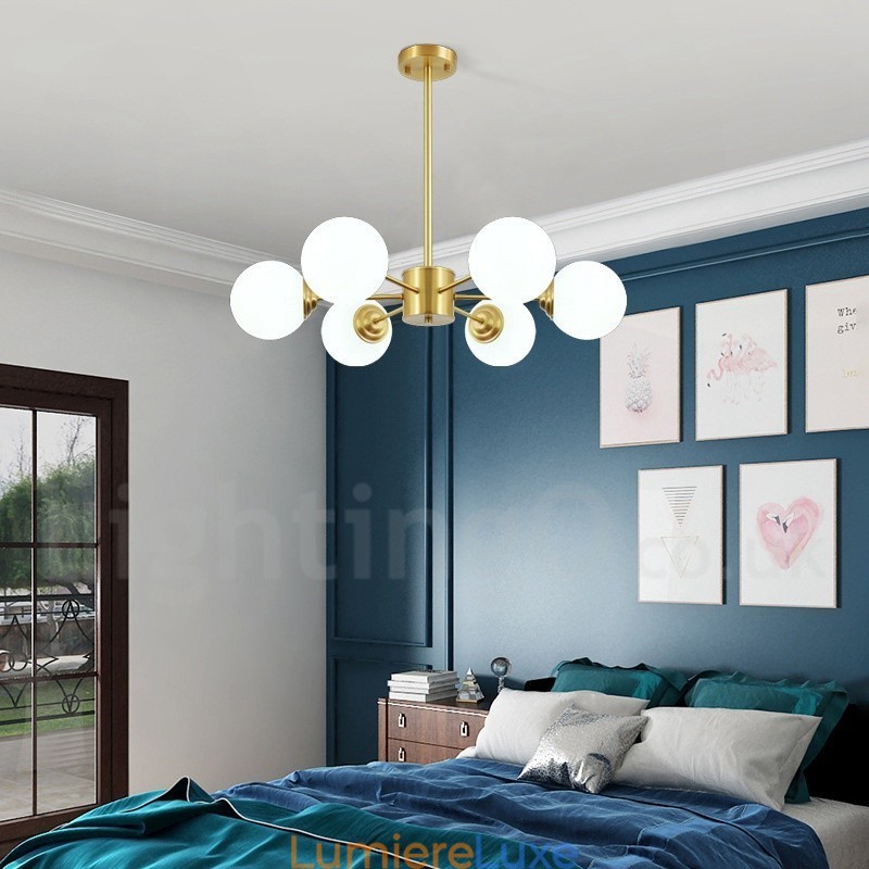 Lustre à 6 lampes en laiton pur, style haricot d'Europe du Nord, suspension moderne en métal moléculaire
