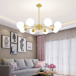 Lustre à 8 lampes en laiton pur, style haricot d'Europe du Nord, suspension moderne en métal moléculaire
