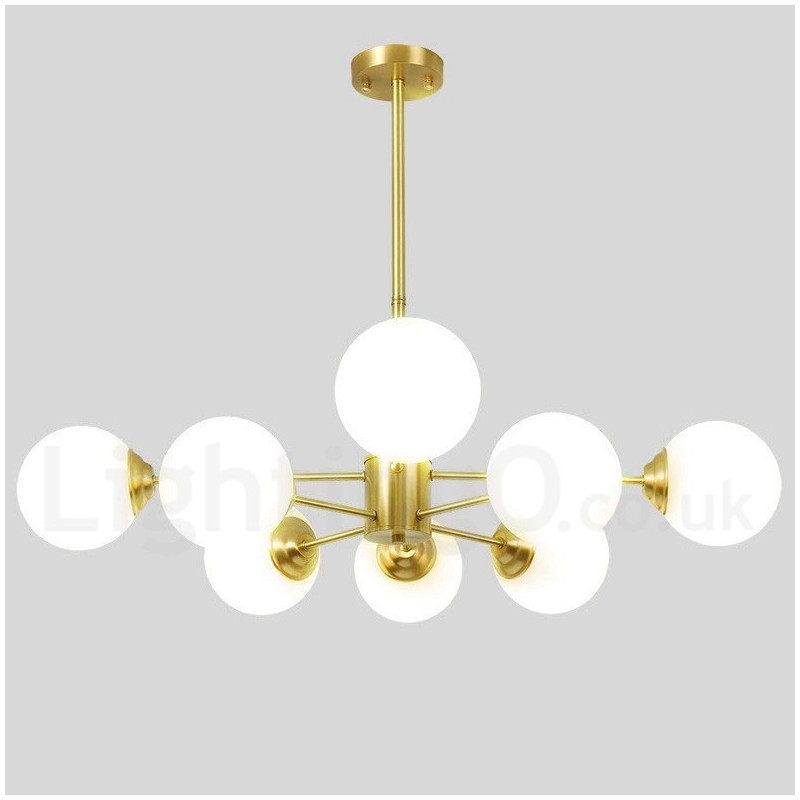 Lustre à 8 lumières (4 + 4 lumières) à deux niveaux en laiton pur d'Europe du Nord, suspension moderne en métal moléculaire