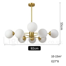 Lustre à 8 lumières (4 + 4 lumières) à deux niveaux en laiton pur d'Europe du Nord, suspension moderne en métal moléculaire