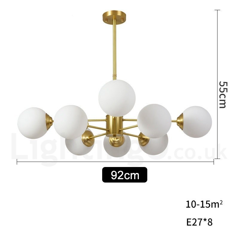 Lustre à 8 lumières (4 + 4 lumières) à deux niveaux en laiton pur d'Europe du Nord, suspension moderne en métal moléculaire