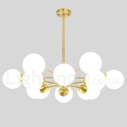 Lustre à 12 lampes (6 + 6 lampes) à deux niveaux en laiton pur, style haricot d'Europe du Nord, suspension moderne en métal moléculaire