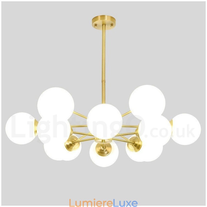 Lustre à 12 lampes (6 + 6 lampes) à deux niveaux en laiton pur, style haricot d'Europe du Nord, suspension moderne en métal moléculaire