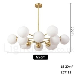 Lustre à 12 lampes (6 + 6 lampes) à deux niveaux en laiton pur, style haricot d'Europe du Nord, suspension moderne en métal moléculaire