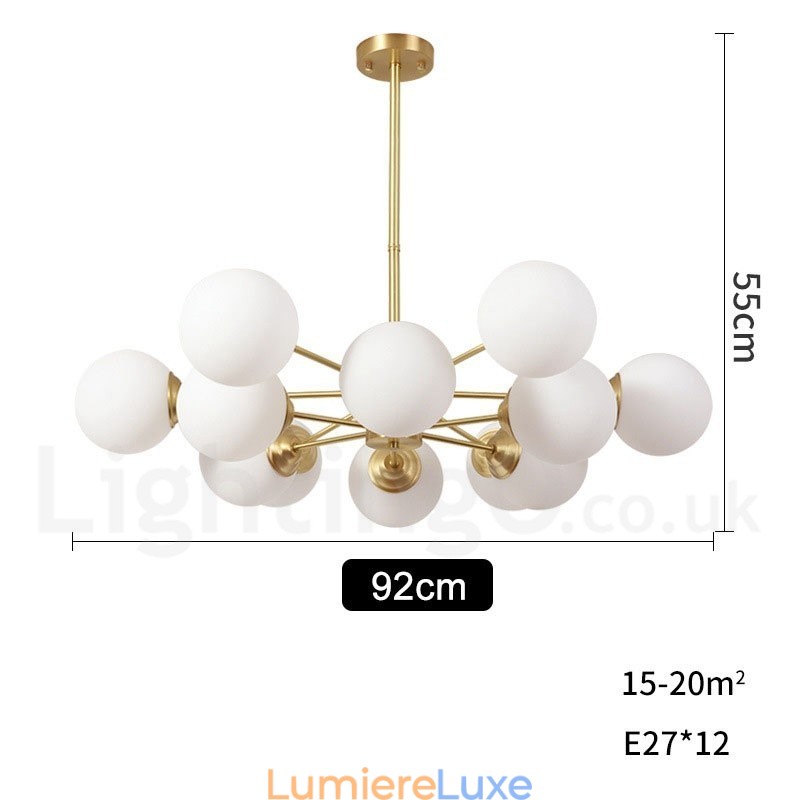 Lustre à 12 lampes (6 + 6 lampes) à deux niveaux en laiton pur, style haricot d'Europe du Nord, suspension moderne en métal moléculaire