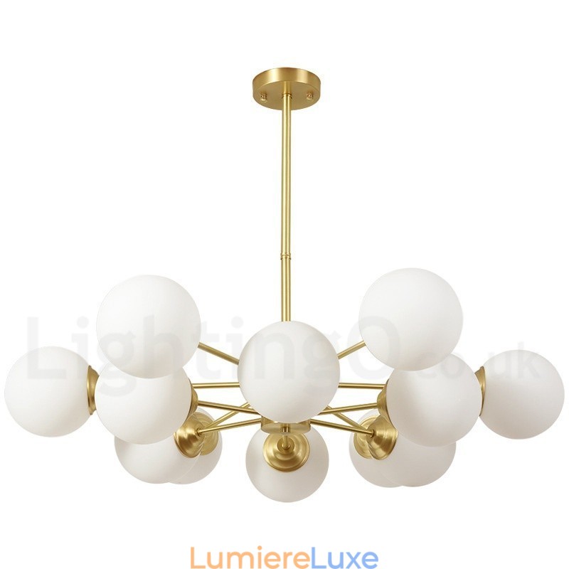 Lustre à 12 lampes (6 + 6 lampes) à deux niveaux en laiton pur, style haricot d'Europe du Nord, suspension moderne en métal moléculaire