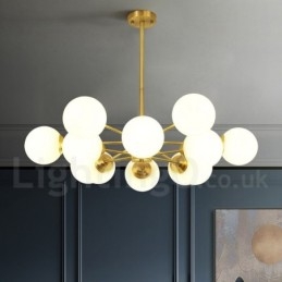 Lustre à 12 lampes (6 + 6 lampes) à deux niveaux en laiton pur, style haricot d'Europe du Nord, suspension moderne en métal moléculaire