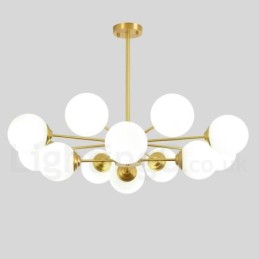 Lustre à 12 lampes (8 + 4 lampes) à deux niveaux en laiton pur, style haricot d'Europe du Nord, suspension moderne en métal moléculaire