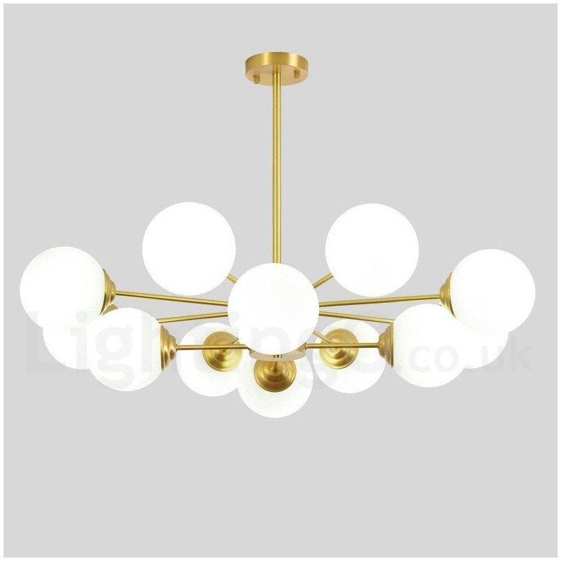 Lustre à 12 lampes (8 + 4 lampes) à deux niveaux en laiton pur, style haricot d'Europe du Nord, suspension moderne en métal moléculaire