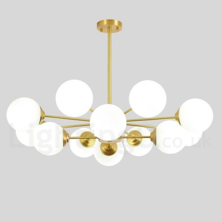Lustre à 12 lampes (8 + 4 lampes) à deux niveaux en laiton pur, style haricot d'Europe du Nord, suspension moderne en métal moléculaire Lustre à 12 lampes (8 + 4 lampes) à deux niveaux en laiton pur, style haricot d'Europe du Nord, suspension moderne en métal moléculaire