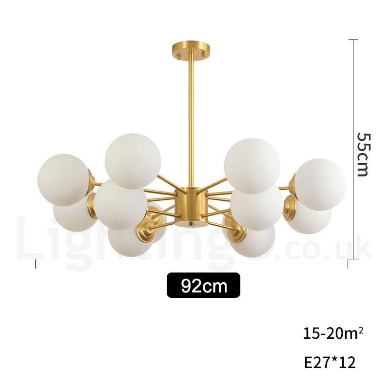 Lustre à 12 lampes (8 + 4 lampes) à deux niveaux en laiton pur, style haricot d'Europe du Nord, suspension moderne en métal moléculaire