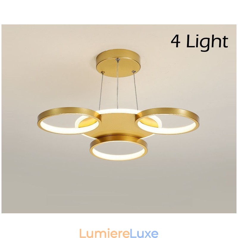 Lustre circulaire doré moderne et contemporain de style nordique avec télécommande, peut également être utilisé comme applique murale.