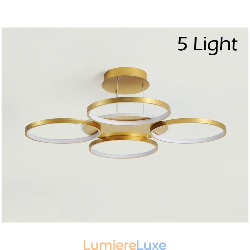 Lustre circulaire doré moderne et contemporain de style nordique avec télécommande, peut également être utilisé comme applique murale.
