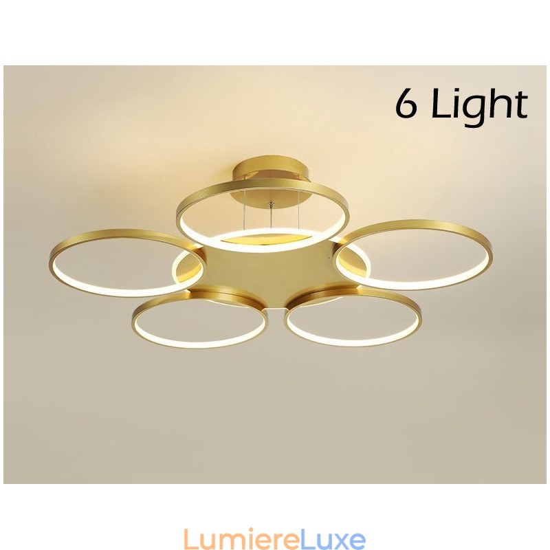 Lustre circulaire doré moderne et contemporain de style nordique avec télécommande, peut également être utilisé comme applique murale.