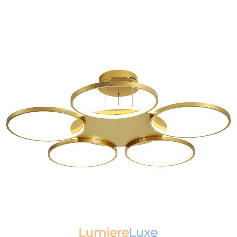 Lustre circulaire doré moderne et contemporain de style nordique avec télécommande, peut également être utilisé comme applique murale.