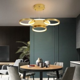 Lustre circulaire doré moderne et contemporain de style nordique avec télécommande, peut également être utilisé comme applique murale.