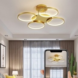 Lustre circulaire doré moderne et contemporain de style nordique avec télécommande, peut également être utilisé comme applique murale.