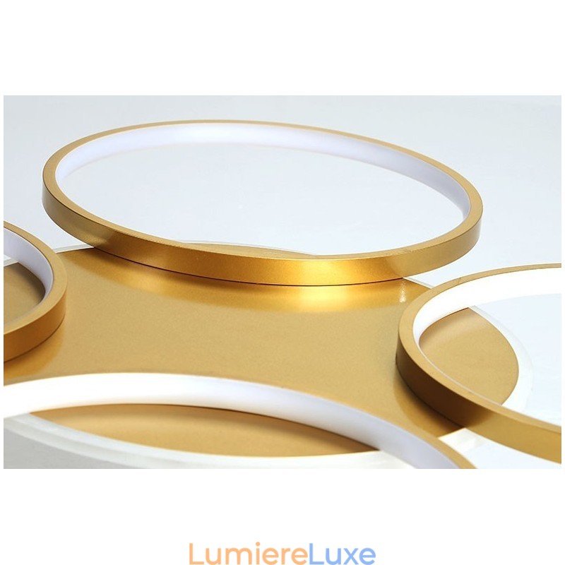 Lustre circulaire doré moderne et contemporain de style nordique avec télécommande, peut également être utilisé comme applique murale.
