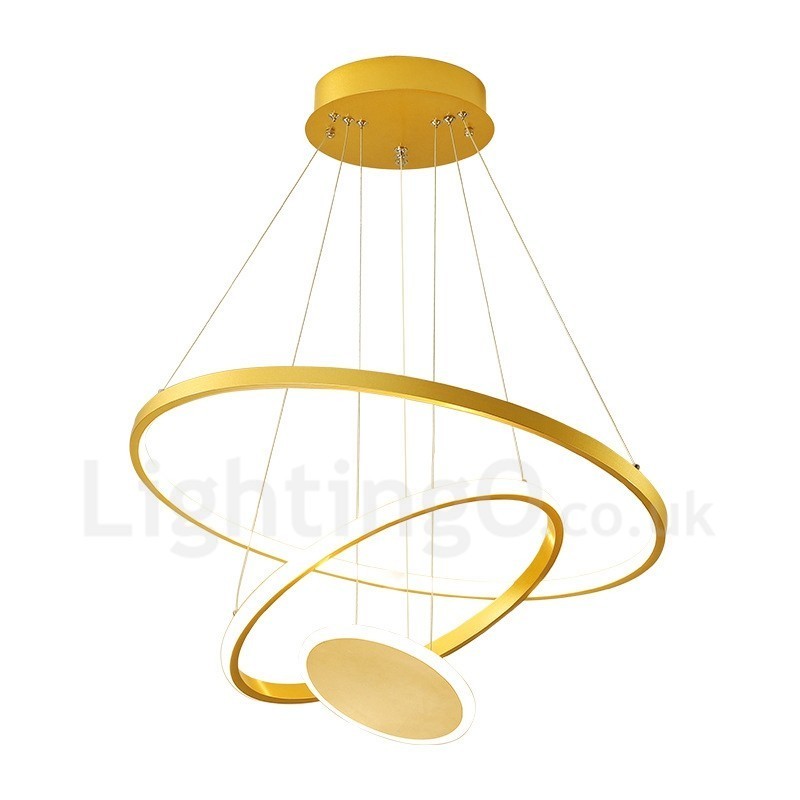 Suspension dorée moderne à trois anneaux avec télécommande